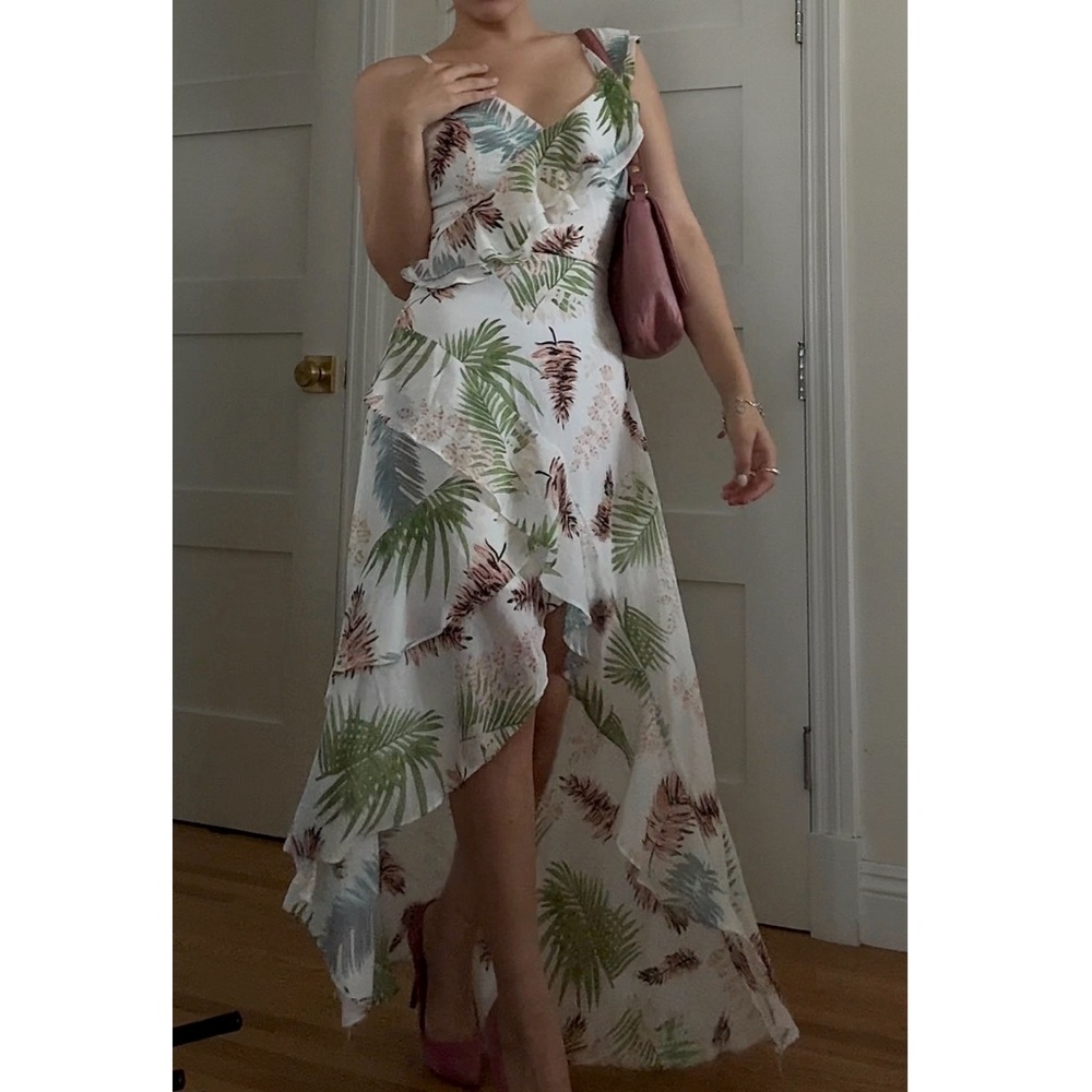 Elegant One Shoulder Leaf Print Dress